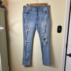 American Eagle Airflex Move Free Slim Distressed Light Jeans Size 33x32